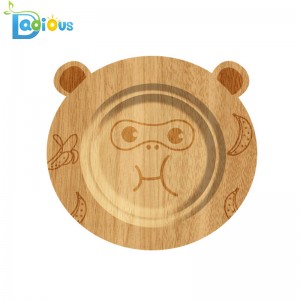 100% de bambú orgánico Utensilios para bebés Placa de succión de bambú a prueba de derrames Placa de bambú no tóxica segura con succión de silicona