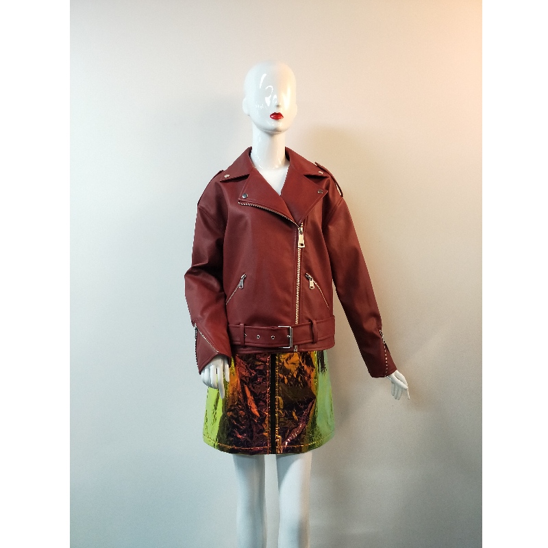 CHAQUETA BIKER BURGUNDY PU RLWPJ0025N