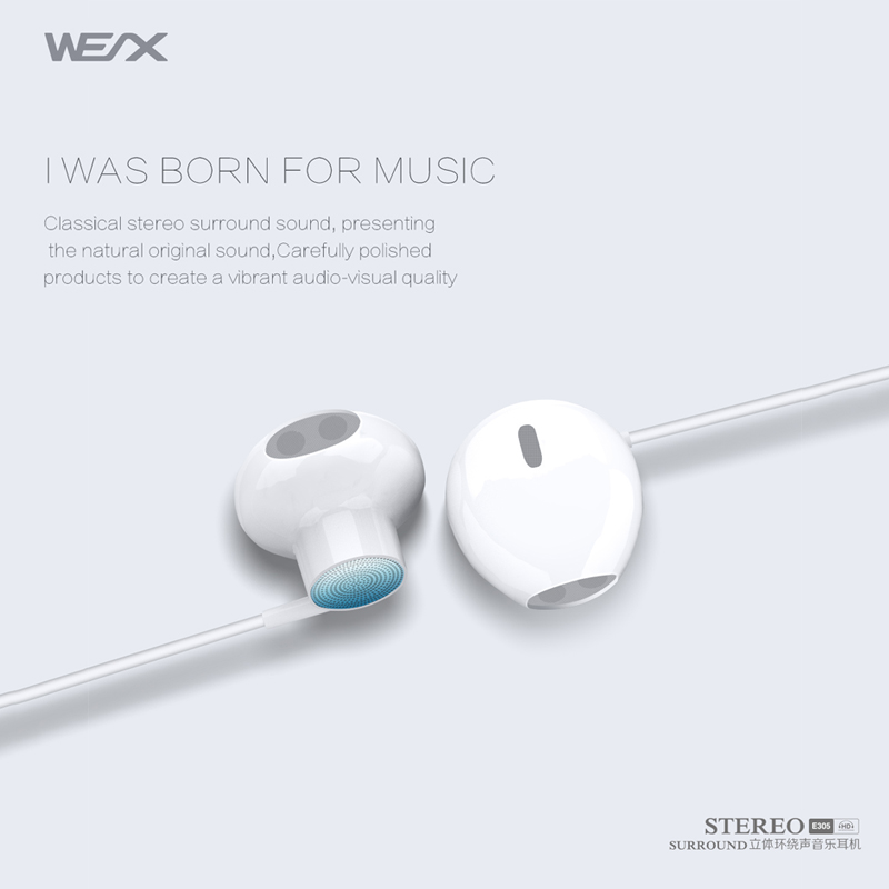 WEX 305 traditional earphones, wired earphones,wired headphones, ear buds