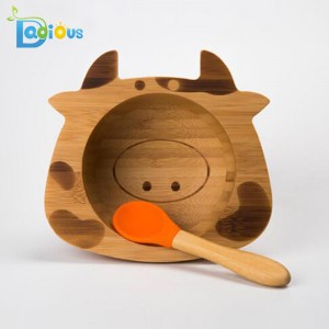 Tazón de bambú orgánico Regalo para niños pequeños Set Bebé Bambú Aspirador Forma animal Bamboo Baby Bowl