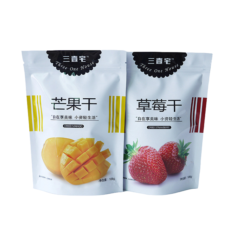 Diseño personalizado de 100 g 150 g de impresión de huecograbado brillante bolsa de embalaje de bolsa de pie para mango seco o fruta