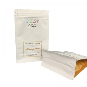 logotipo personalizado impreso bolsa de café de papel laminado de aluminio con fondo plano con válvula unidireccional