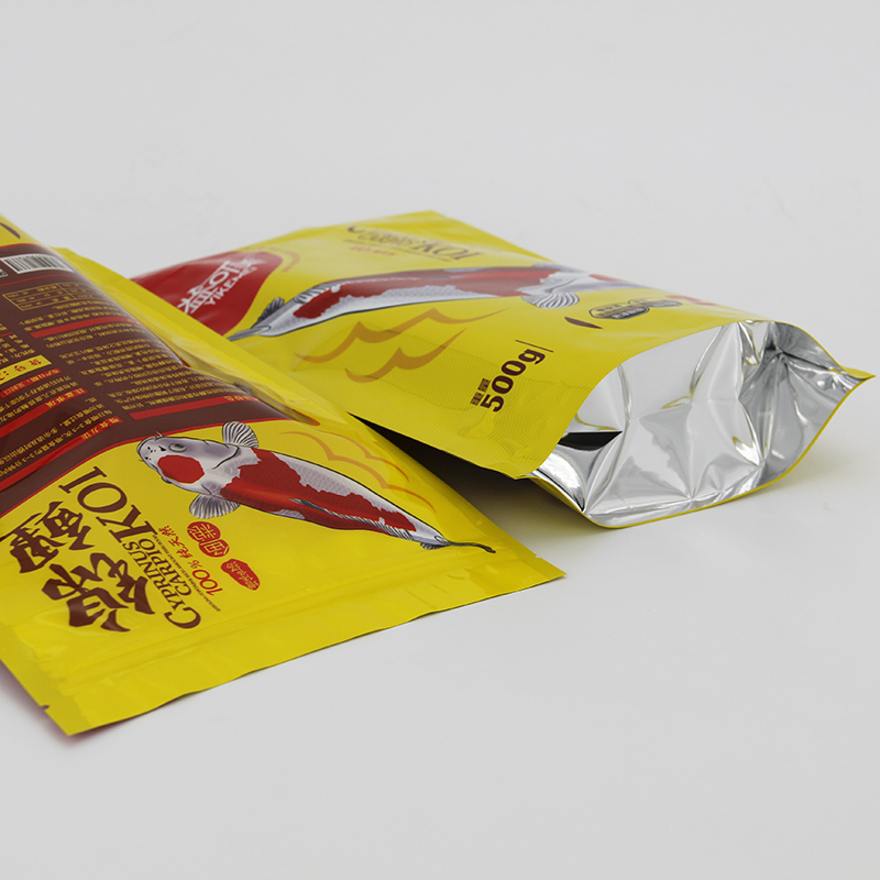 Impresión personalizada 100g de pie bolsa de comida de pescado de plástico
