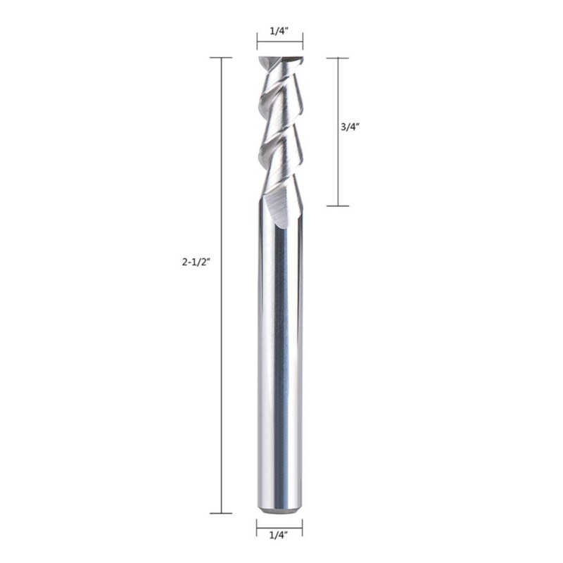 Fresa de extremo de carburo CNC para aluminio, corte de plástico 2 flautas Fresa en espiral Fresa de 1/4 pulgada Vástago