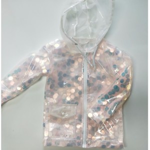 CHAQUETA DE TPU CON CAPUCHA DE LENTEJUELA PARA NIÑOS RLCTJ0003N