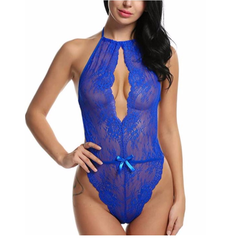 Lencería sexy para mujer Teddy One Piece Lace Babydoll Body Rose-team