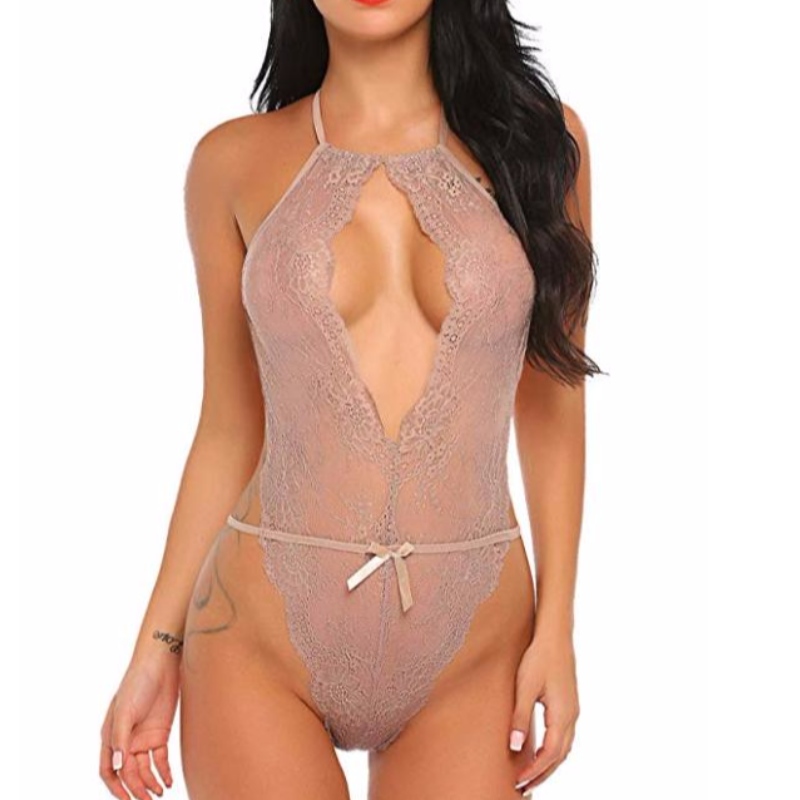 Lencería sexy para mujer Teddy One Piece Lace Babydoll Body Varios colores disponibles Rose-team