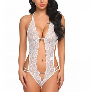 Body de encaje sexy Babydoll para mujer sexy con cuello en V profundo y lencería en blanco rojo verde rosa-equipo