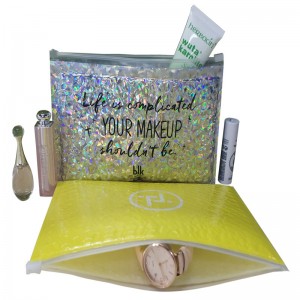 Bolso de burbuja de película láser de cierre de cremallera impermeable de moda de tamaño personalizado / maquillaje de mujer láser a prueba de golpes / bolso de cremallera de burbuja de regalo