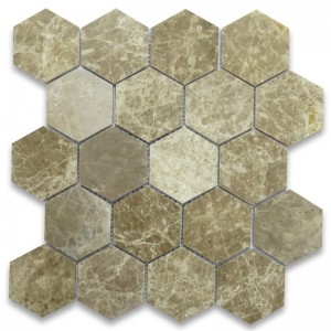 Emperador Light 1x2 Baldosas de mosaico de tejido de cesped w Emperador Puntos oscuros pulidos