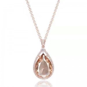 Plata de ley 925 champagnly cristal sintético colgante de piedras preciosas collar de mujer