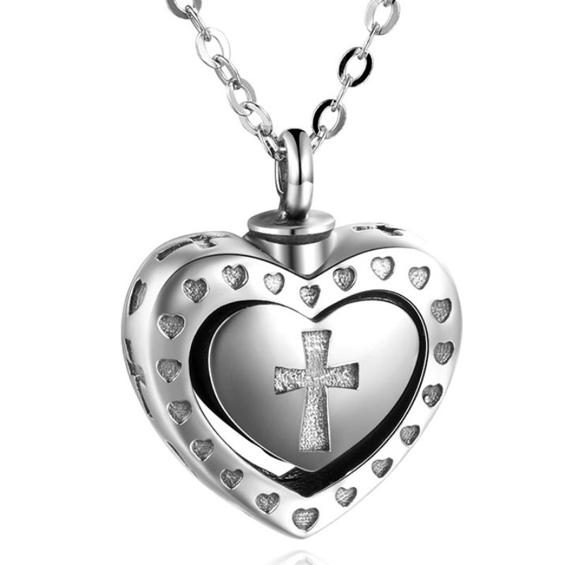 Collares de cremación 925 plata esterlina memoria corazón cruz colgante cremación collar para cenizas