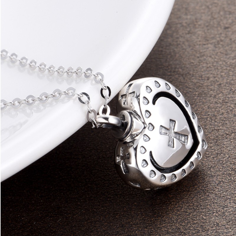 Collares de cremación 925 plata esterlina memoria corazón cruz colgante cremación collar para cenizas