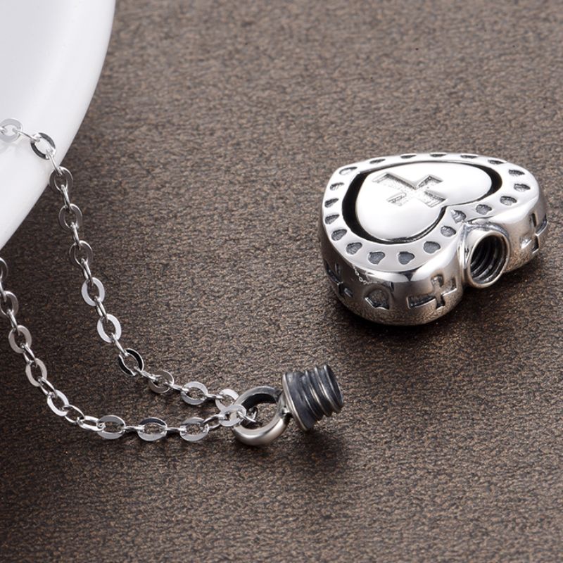 Collares de cremación 925 plata esterlina memoria corazón cruz colgante cremación collar para cenizas