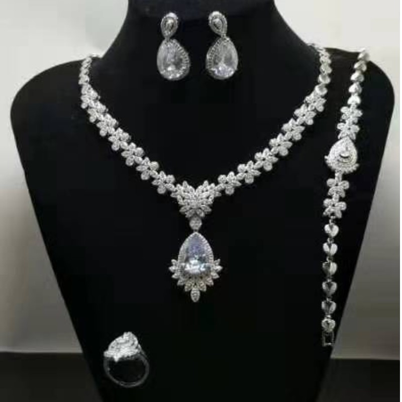 Conjuntos de joyas de boda para novias Joyas de boda indias regalos de boda plata de ley 925 circonita cúbica para mujeres