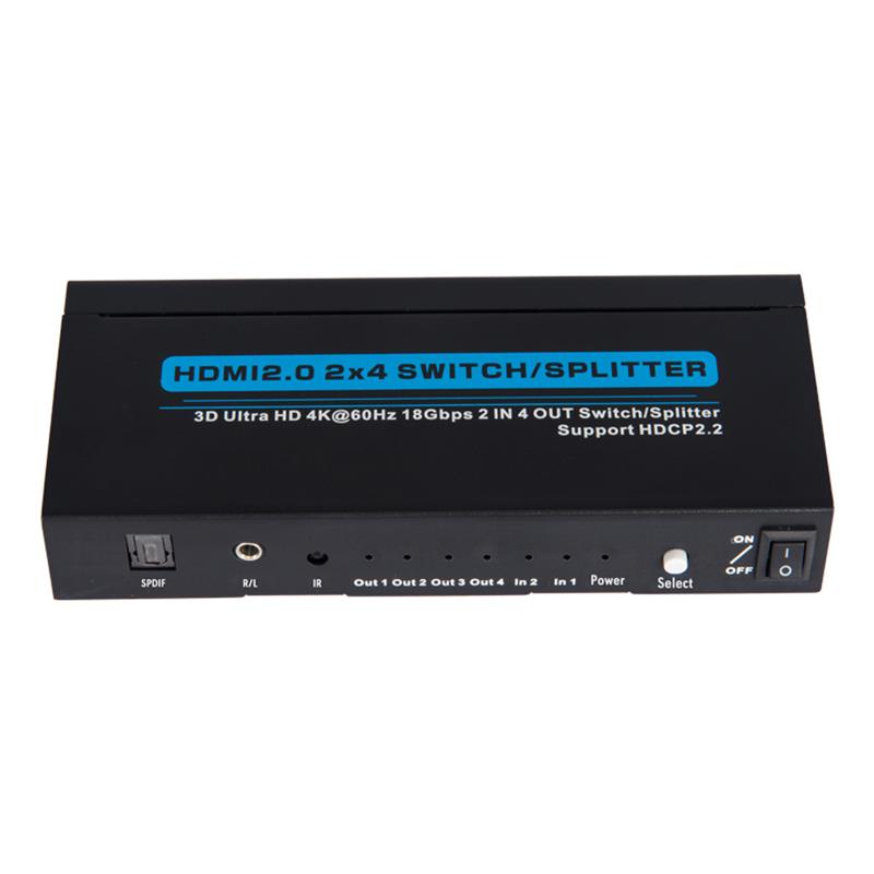 V2.0 HDMI 2x4 Switch / Splitter Soporte 3D Ultra HD 4Kx2K @ 60Hz HDCP2.2