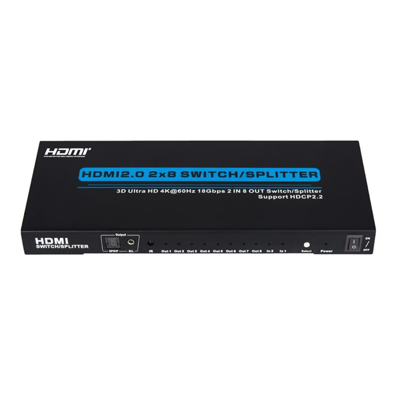 V2.0 HDMI 2x8 Switch / Splitter Soporte 3D Ultra HD 4Kx2K @ 60Hz HDCP2.2