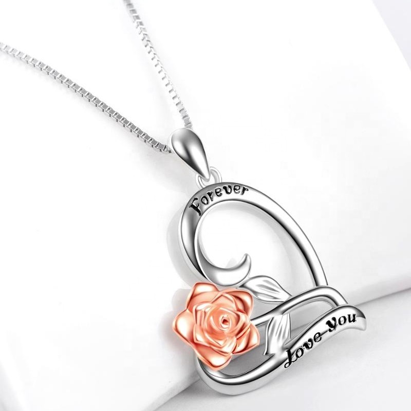 Collar con colgante de corazón de rosa de plata de ley 925 collar personalizado grabado diseño 2020