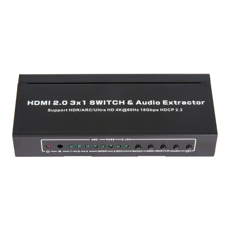 Conmutador V2.0 HDMI 3x1 y extractor de audio compatible con ARC Ultra HD 4Kx2K @ 60Hz HDCP2.2 18Gbps