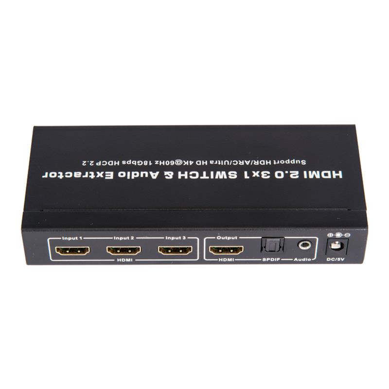 Conmutador V2.0 HDMI 3x1 y extractor de audio compatible con ARC Ultra HD 4Kx2K @ 60Hz HDCP2.2 18Gbps