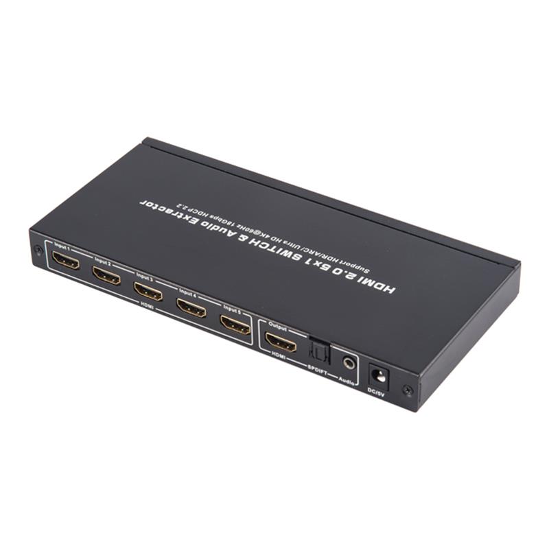 Conmutador V2.0 HDMI 5x1 y extractor de audio compatible con ARC Ultra HD 4Kx2K @ 60Hz HDCP2.2 18Gbps