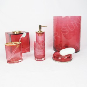 Conjunto de accesorios de baño de rayas de colores redondos con cristales de colores.