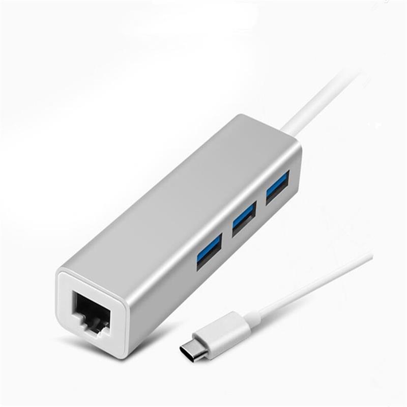 USB tipo C a LAN (1000M) + adaptador de concentrador USB 3.0x3