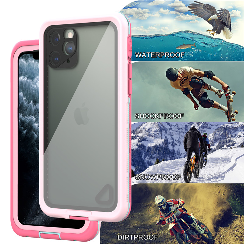 Iphone 11 pro funda a prueba de vida monedero para teléfono a prueba de agua mejor puch a prueba de agua para iphone 11 pro (rosa) con tapa trasera transparente