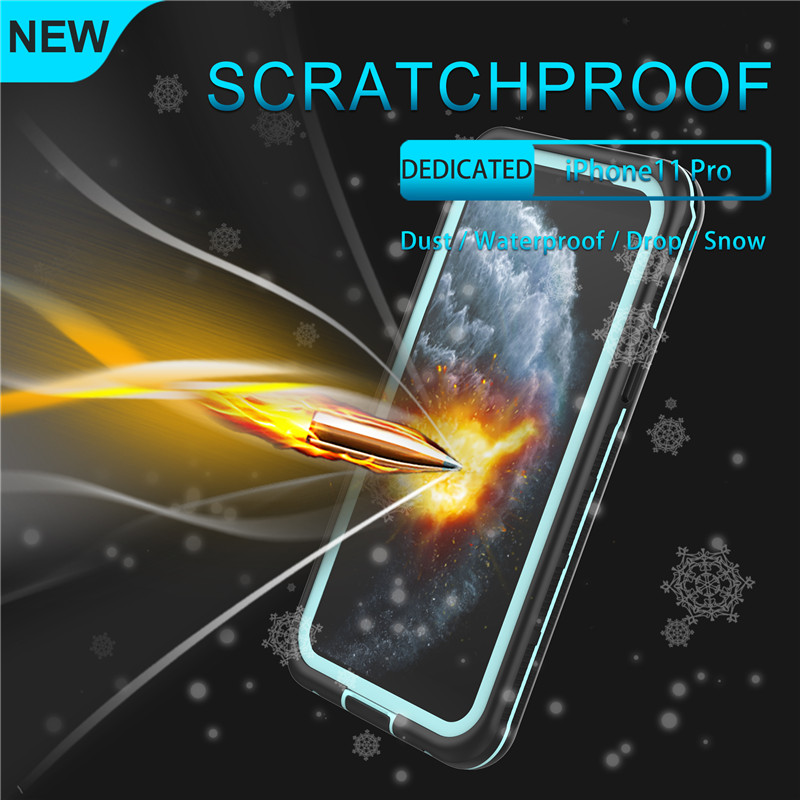 Celular a prueba de agua mejor funda iphone 11 pro resistente al agua resistente al agua iphone 11 pro impermeable (azul) con tapa trasera transparente