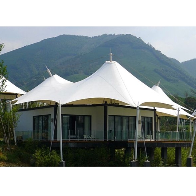 Casa prefabricada tres picos dos habitaciones PVDF tejido impermeable Hotel tienda