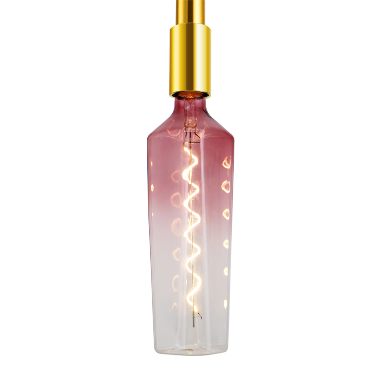 Gradiente de whisky rosa 4w forma de botella multi colorido decoración moda led espiral luz de filamento