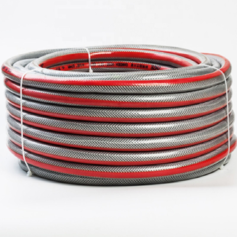 No huele buena calidad colorido trenzado de fibra flexible reforzado manguera de jardín de plástico pvc