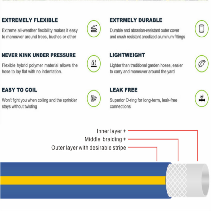 Manguera de pvc flexible de agua de jardín trenzado colorido de 3 capas