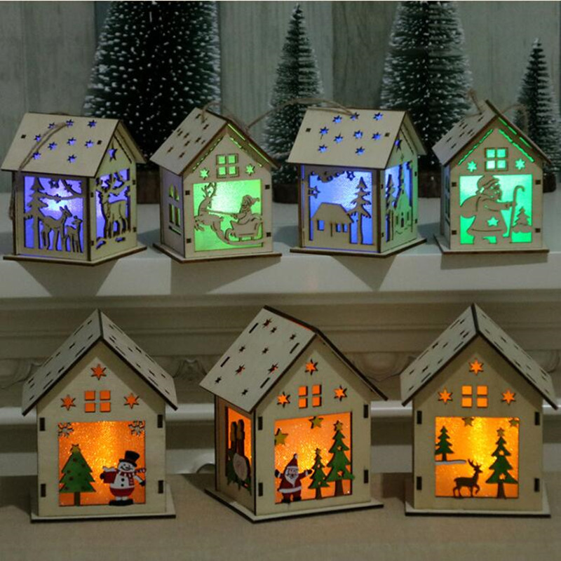 Casa de madera con luces led para manualidades navideñas al por mayor