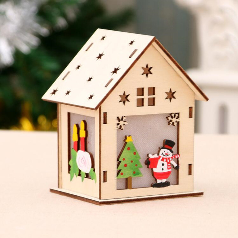 Casa de madera con luces led para manualidades navideñas al por mayor