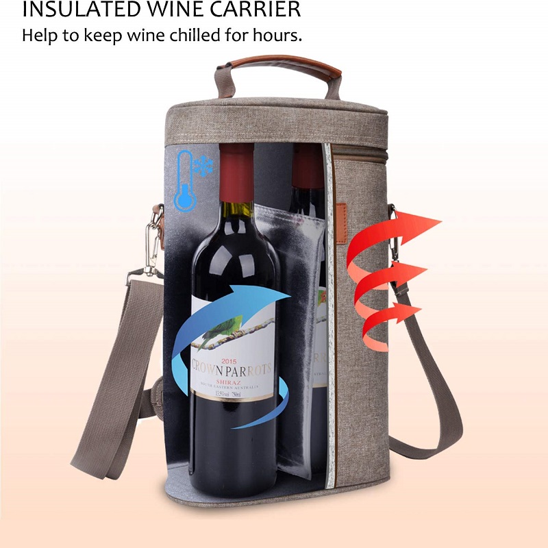 SGC32 Bolsa de picnic de vino con asas personalizadas Bolsa de vino con asa acolchada de viaje al por mayor 2 botellas con correa de hombro ajustable