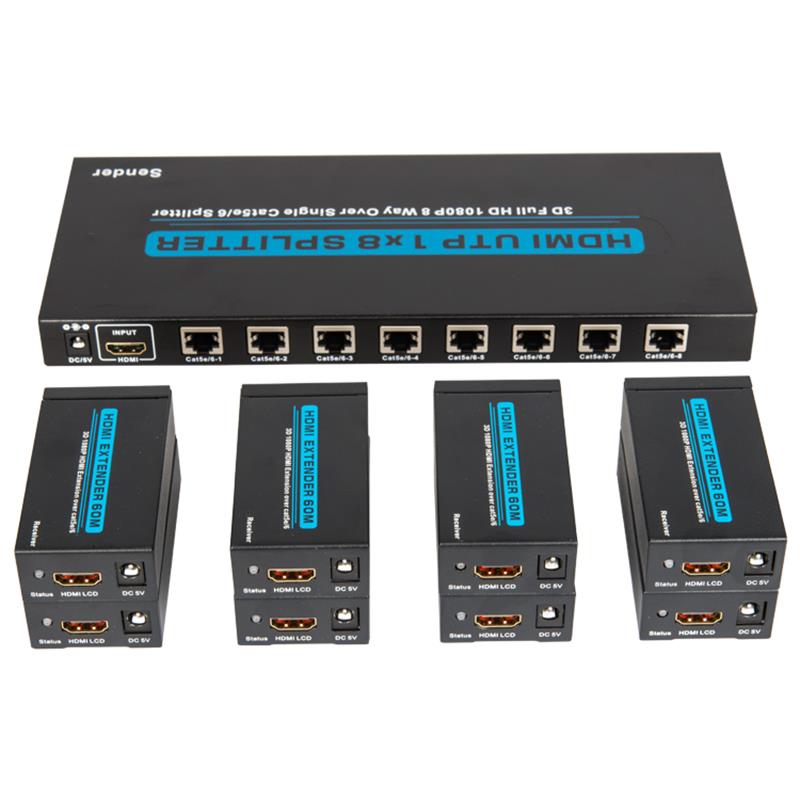 Divisor HDMI UTP 1x8 de 8 puertos sobre Cat5e / 6 individual con 8 receptores de hasta 60 m