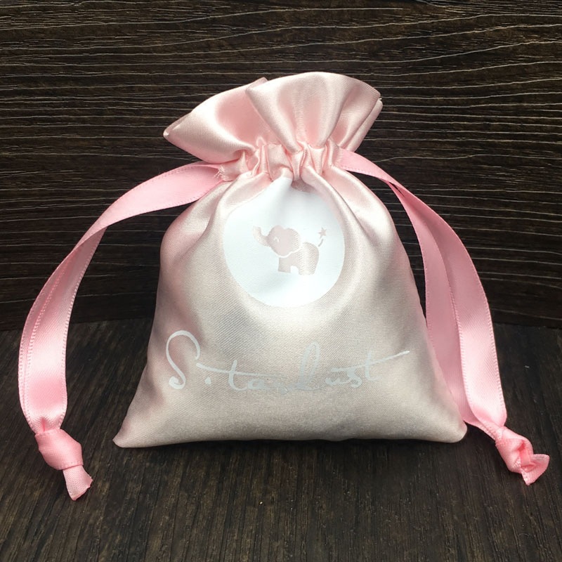 SGS43 Custom Satin Hair Dust Bags Pink Wig Packaging Satin Gift Bags Wholesale