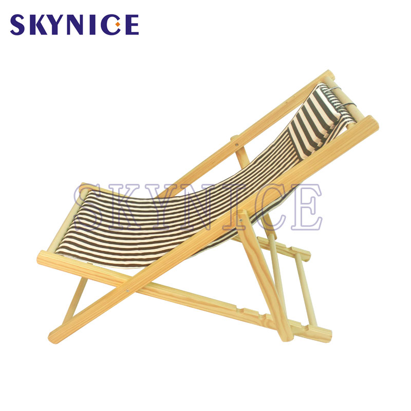 Silla de playa plegable portátil de madera maciza con salón de lona