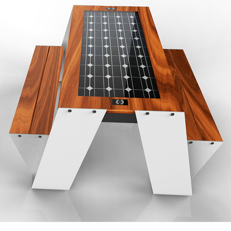 Mesa de picnic de madera inteligente con wifi y carga de teléfono con energía solar