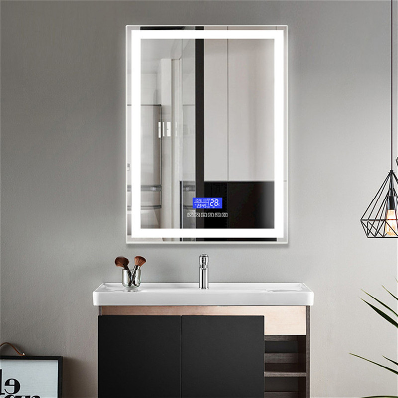 Pared vertical LED baño espejo inteligente con altavoz Bluetooth función de temperatura del reloj