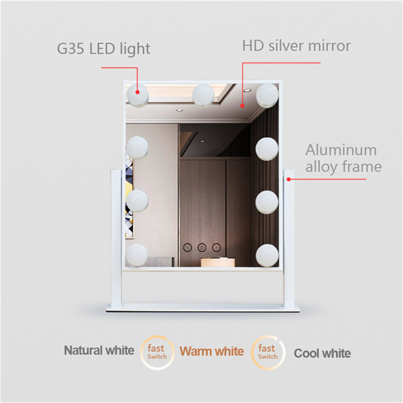 El control de contacto puede ajustar la luminosidad de 360 giros, maquillaje de Hollywood, espejos de 12 LED.