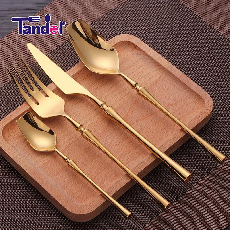 Cubiertos delgados del estilo de la cintura pvd cubiertos cubiertos de acero inoxidable oro mate set 1 comprador