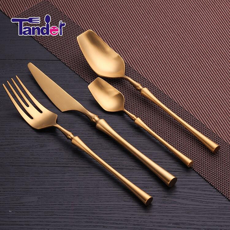 Cubiertos delgados del estilo de la cintura pvd cubiertos cubiertos de acero inoxidable oro mate set 1 comprador