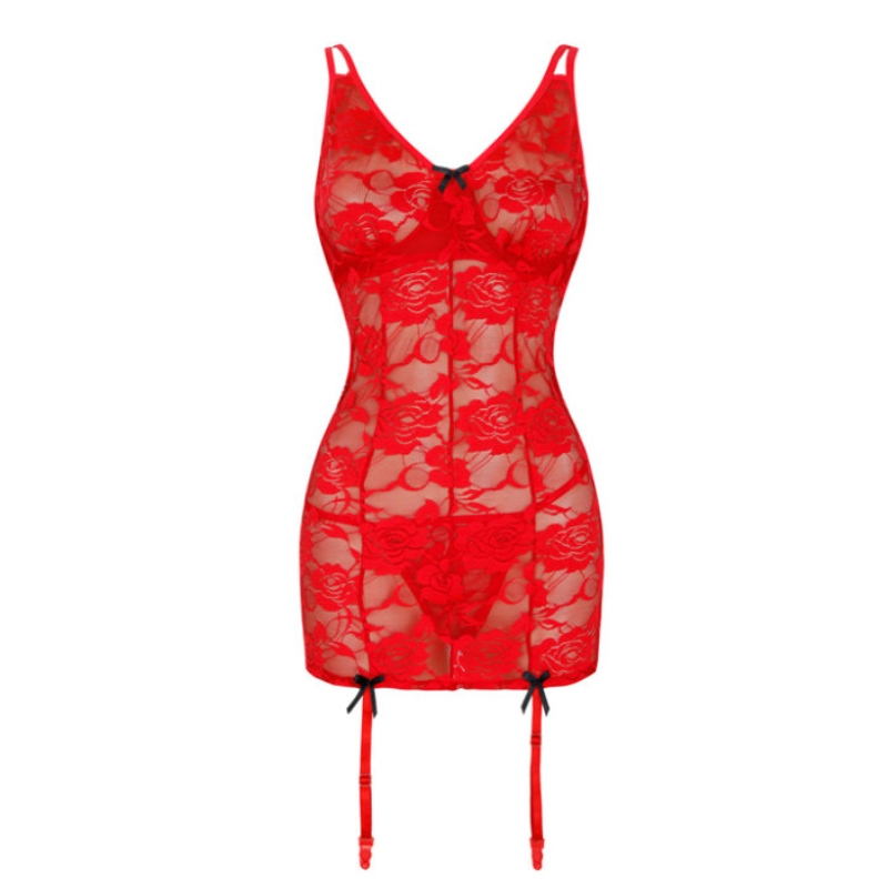 lencería sexy para mujer, lencería sexy para mujer talla grande, lencería sexy para sexo Conjunto de lencería de encaje floral transparente con tiras de espagueti de encaje rojo