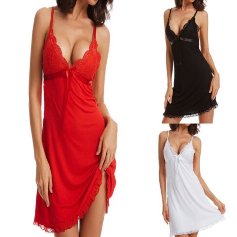 lencería sexy de pecho grande abierta, lencería joven xxx, lencería de mujer seda sexy Lencería sexy de encaje Chemise Lencería Señoras Babydoll Camisón Low V Nightwear