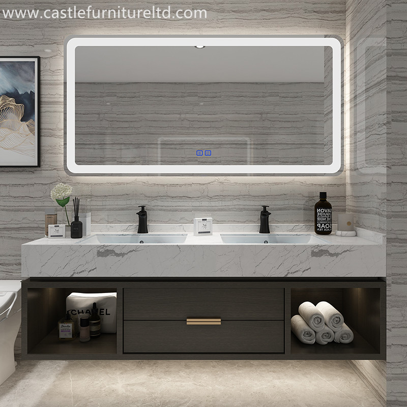 Combinación de mueble de baño de roble Mueble de baño de madera maciza simple nórdico espejo de baño inteligente lavabo de baño etapa de lavabo de mármol