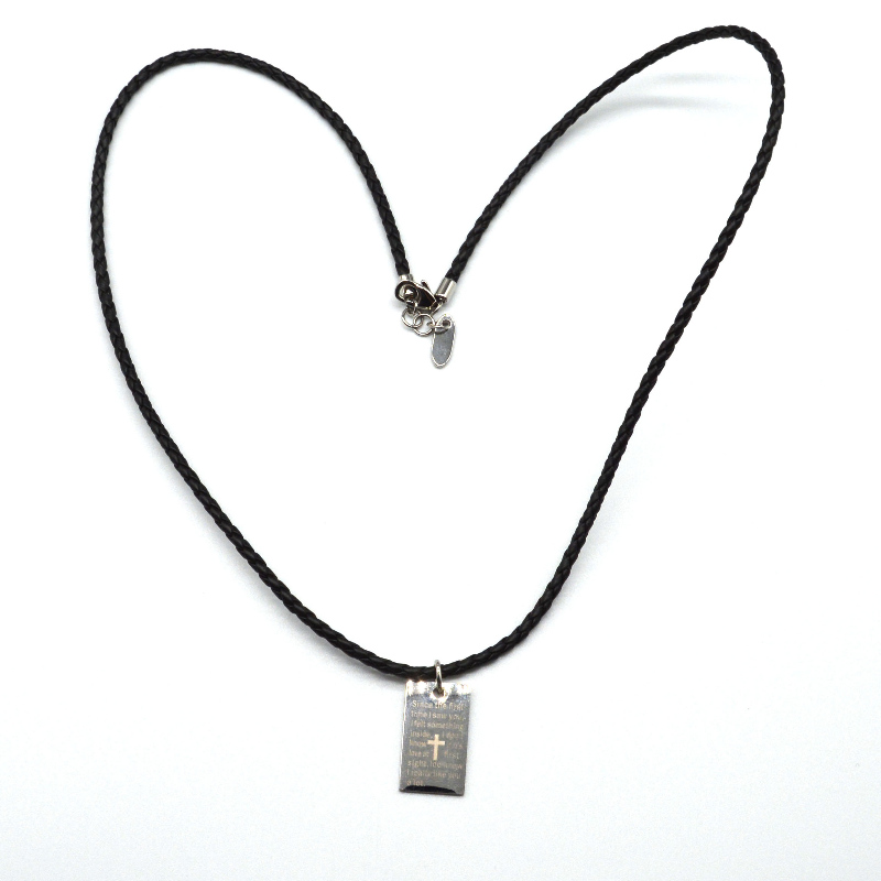 Collar de cuerda de cuero con colgante de escritura de acero inoxidable rfbnck0088