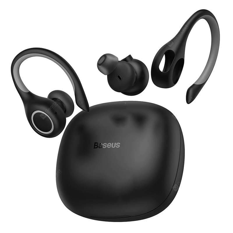 Baseus Encok W17 Sport Auriculares Bluetooth Auriculares TWS Auriculares inalámbricos Auriculares Soporte Qi Carga inalámbrica Smart Touch IP55 Impermeable - Negro