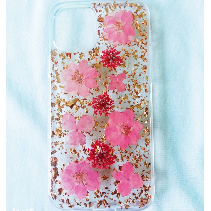 Fabricante Custom Fashion Apple iPhone 11 pro max especial flor seca verdadera en relieve pequeña caja de teléfono con gota de flor fresca